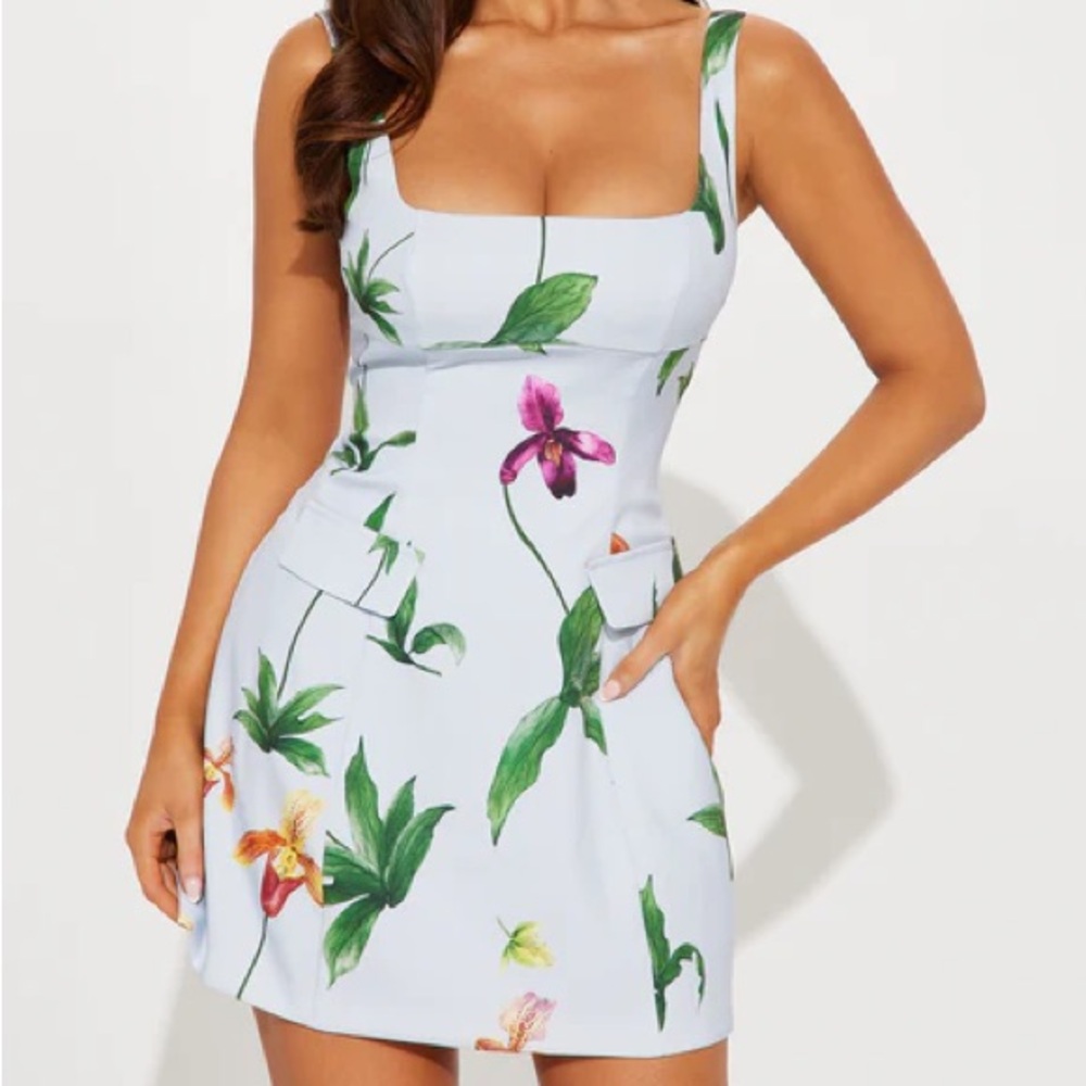 Astoria Floral Micro Mini Dress - Light Blue